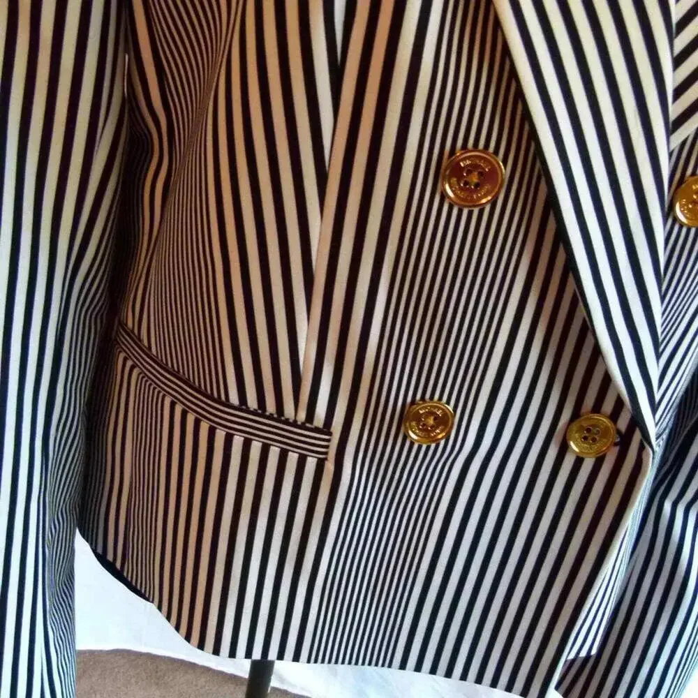 NWOT Michael Kors Navy white Striped double breasted blazer 12